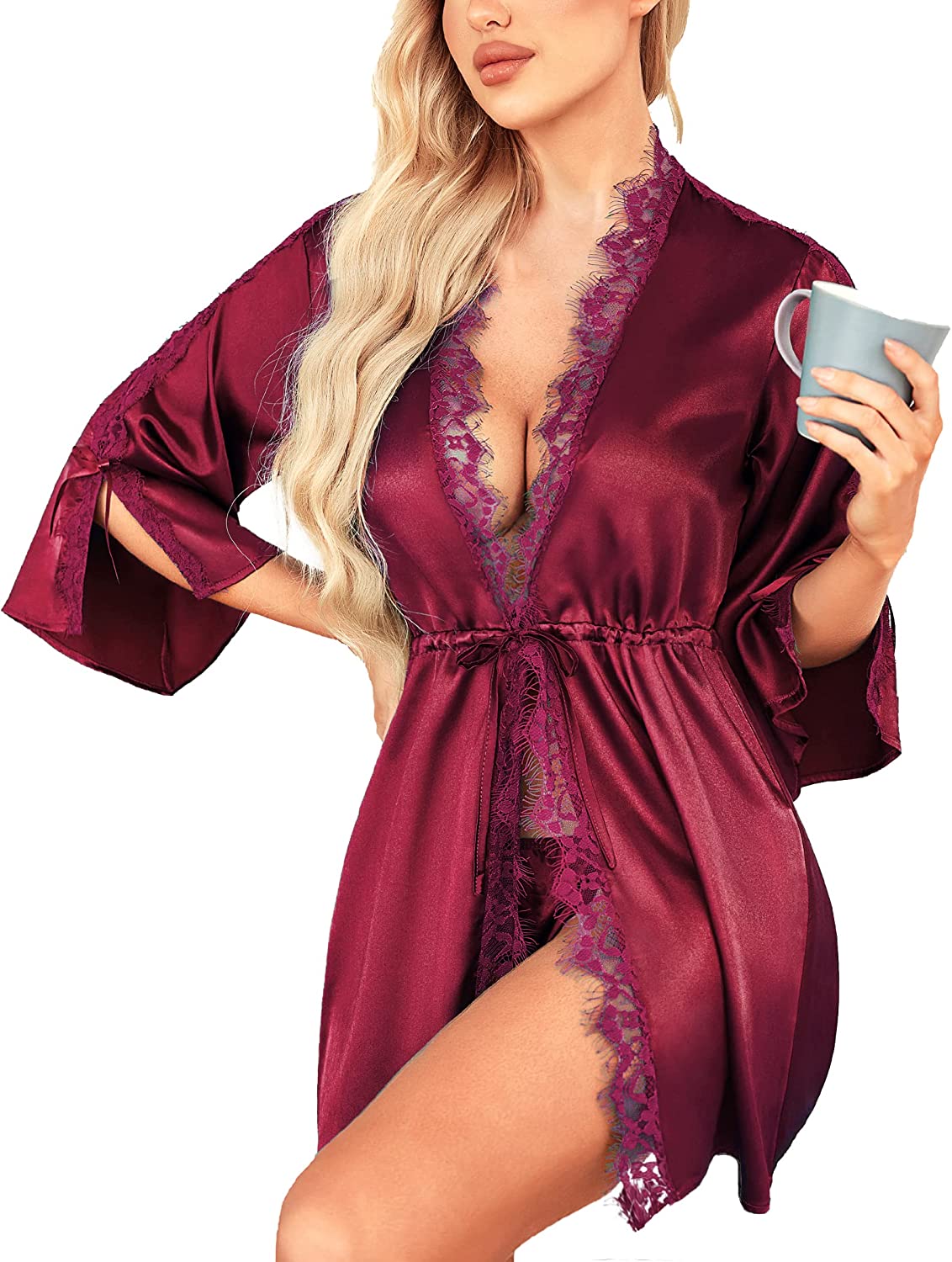 Lingerie Robe Satin Short Kimono Bridesmaids Lace Robes Nightwear Loungewear