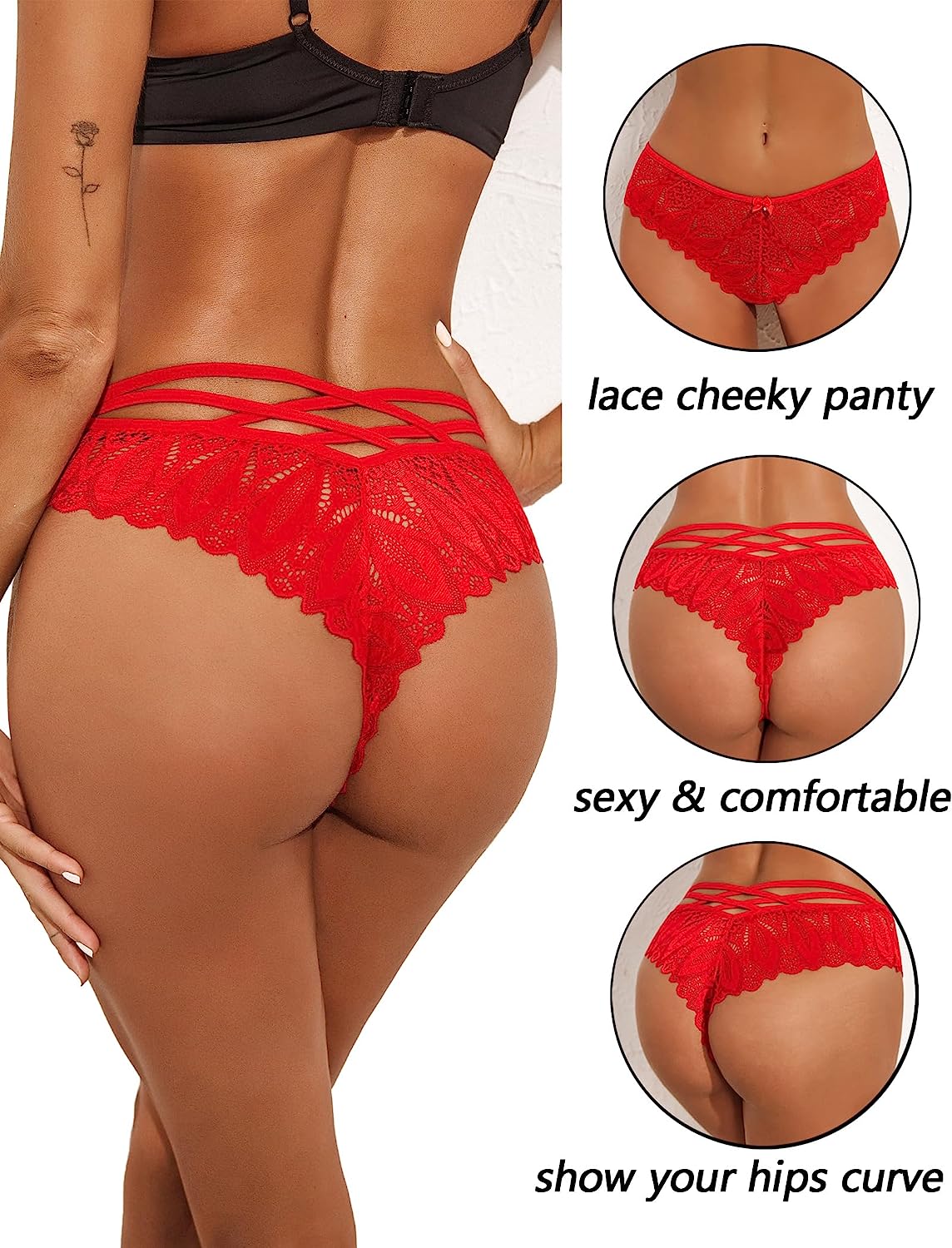 Avidlove Cheeky Panties for Lace Criss Cross Bikini Underwear Pack
