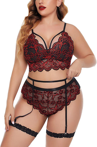 Conjunto de lencería de talla grande Avidlove para sujetador y bragas Conjunto de lencería con liga 