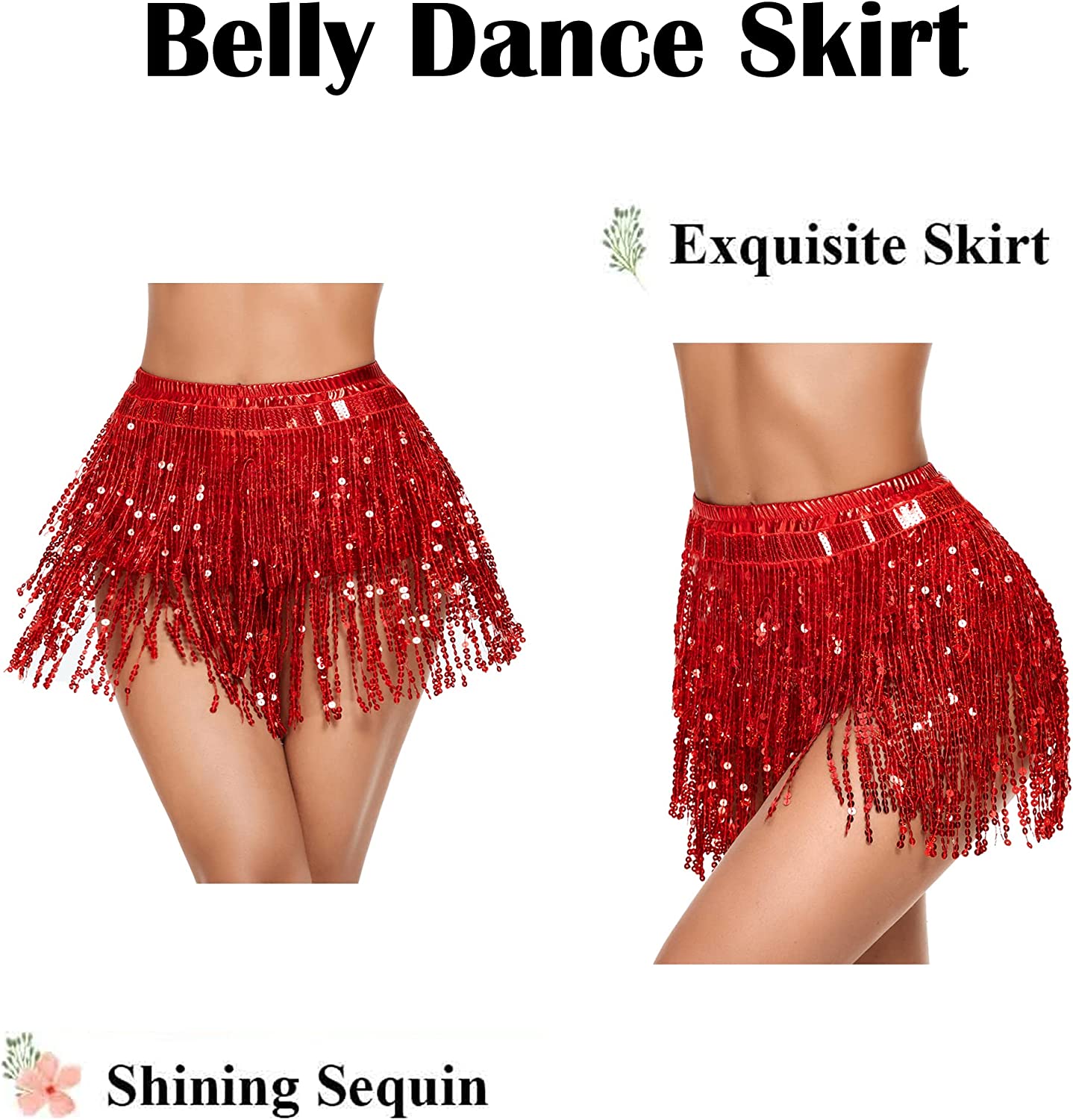 Avidlove Sequin Tassel Skirt Belly Dance Belt Dance Performance Skirt Party Rave Skirt for Women