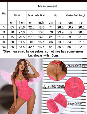 Avidlove Underwire Top Mesh Teddy Bodysuits Snap Crotch Lingerie with Choker Chain S-XXL