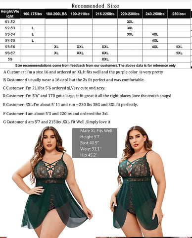 Avidlove Plus Size Babydoll Snap Crotch Lingerie V Neck Lace Nighty Sleepwear L-4XL