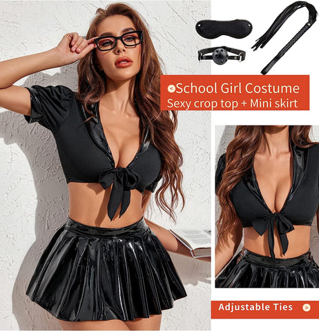 Conjunto de lencería Avidlove, conjunto de lencería de colegiala traviesa, conjunto de lencería de cosplay de estudiante con top y minifalda 