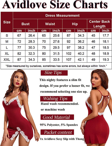 Avidlove Lingerie Lace Babydoll V Neck Sleepwear Cotton Nightgowns for Chemise