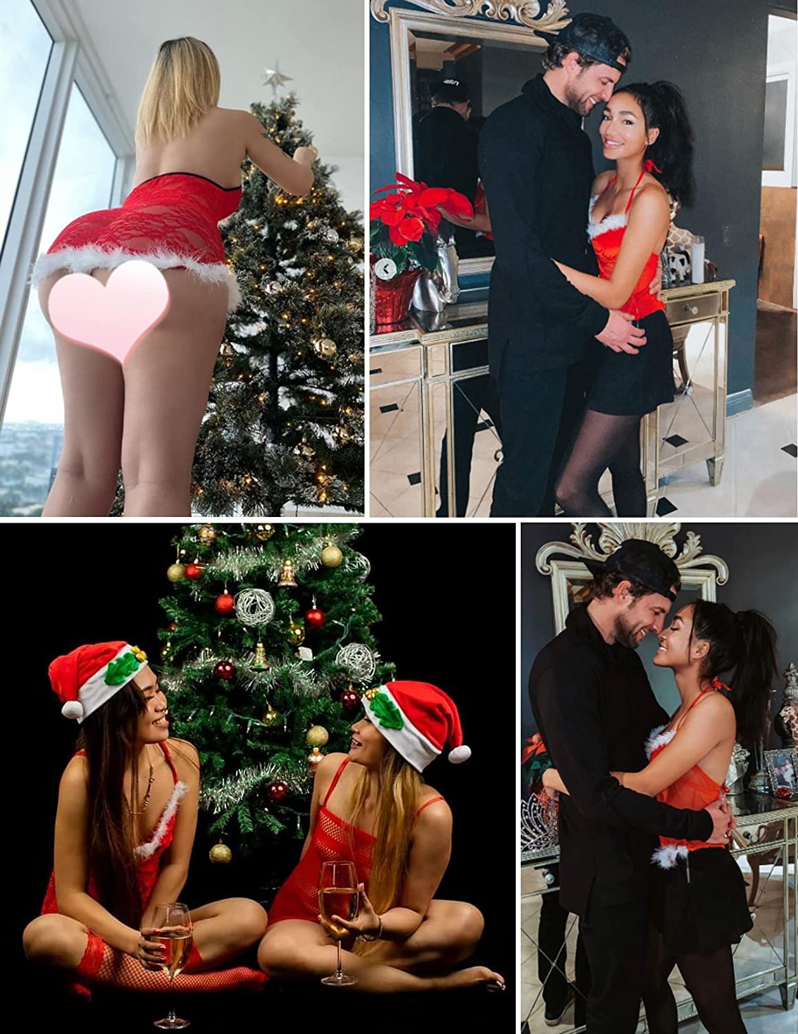 Avidlove Weihnachts-Dessous mit Weihnachtsmann-Dessous für Babydolls, Teddy-Spitzenhemd 