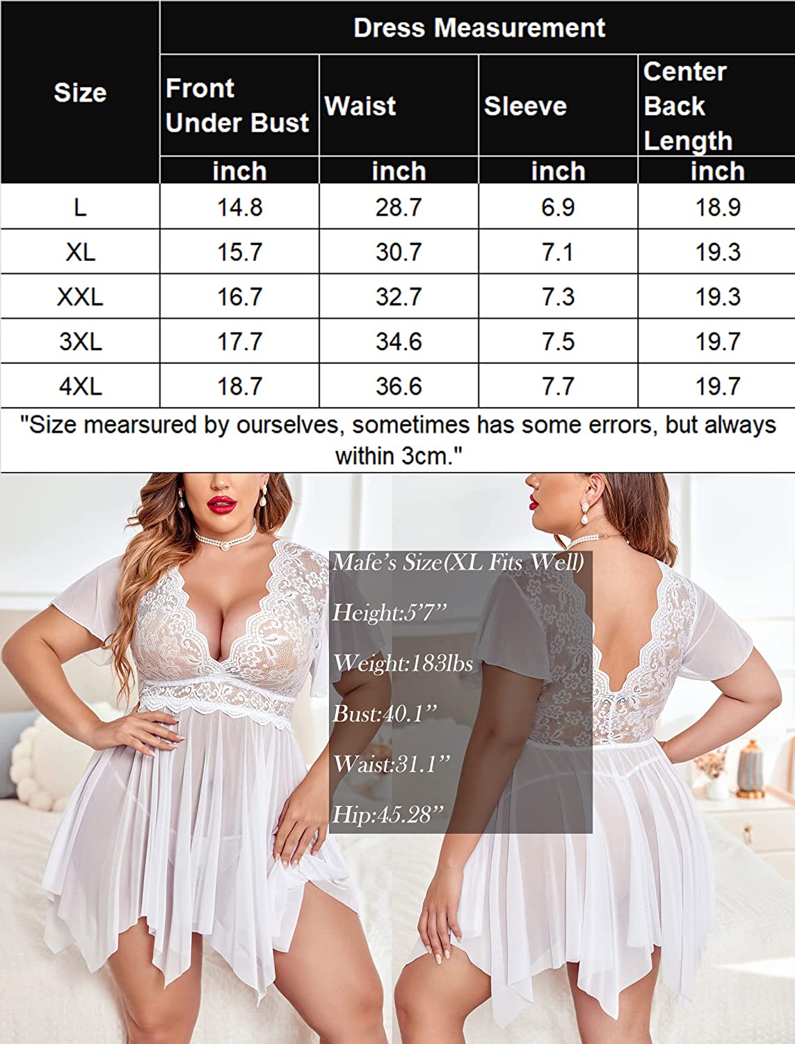 Avidlove Plus Size Babydoll Floral Lace Lingerie Deep V Nighty Mesh Sleepwear