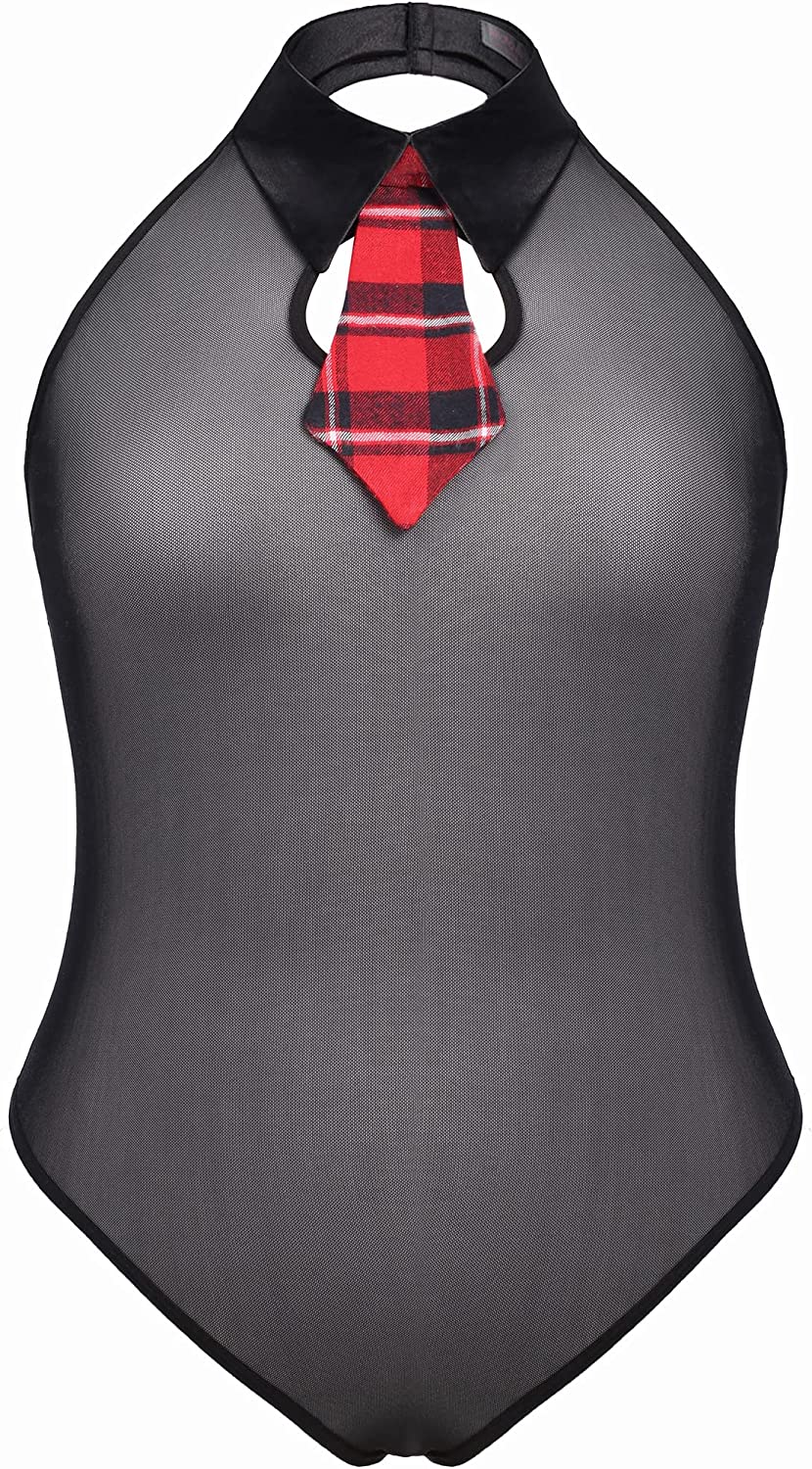 Avidlove Plus Size Lingerie Lingerie Set with Tie Halter Snap Crotch Teddy Bodysuit Plaid Skirt L-4XL