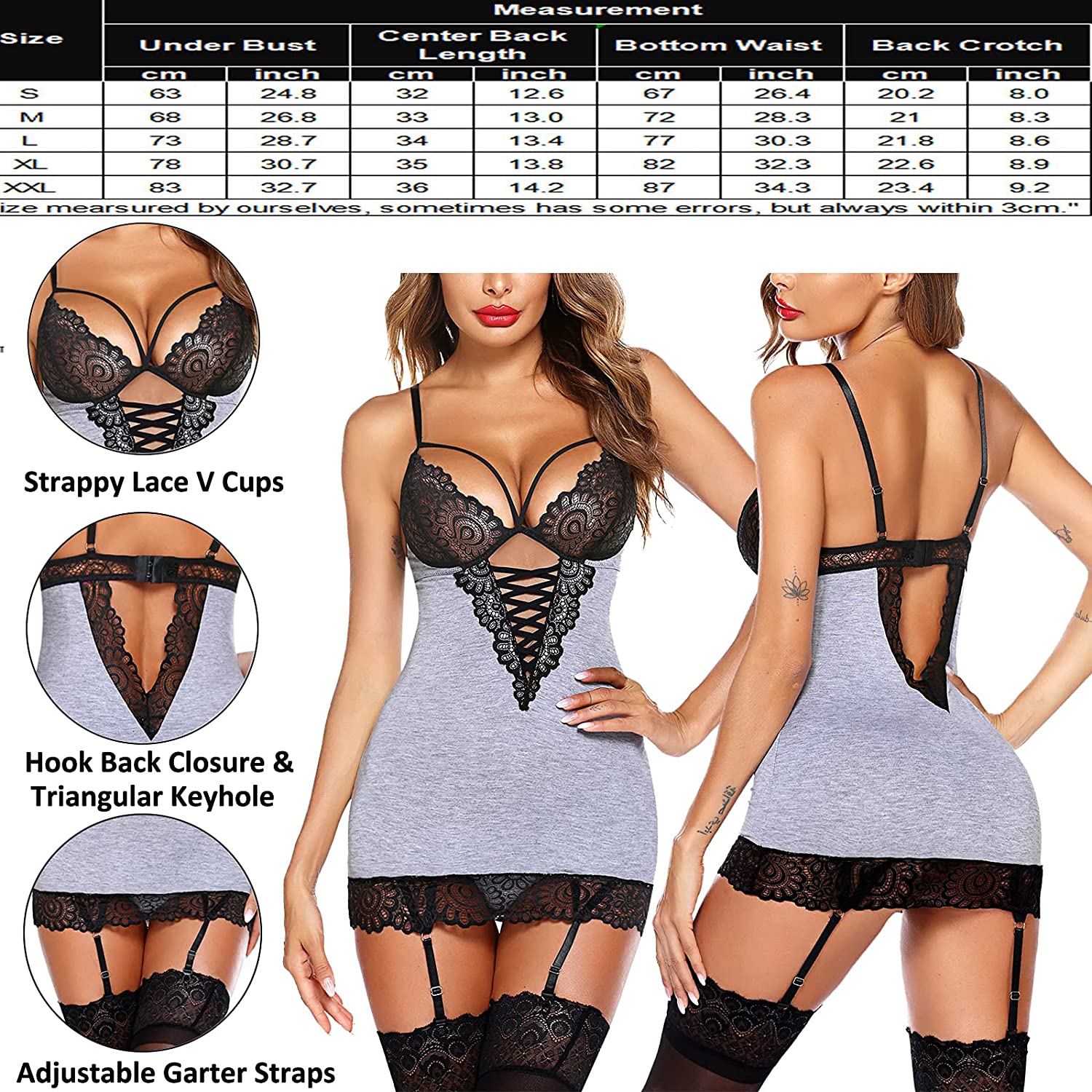 Avidlove Garter Lingerie Lace Babydoll Full Slips Chemise Sleepwear S-XXXL