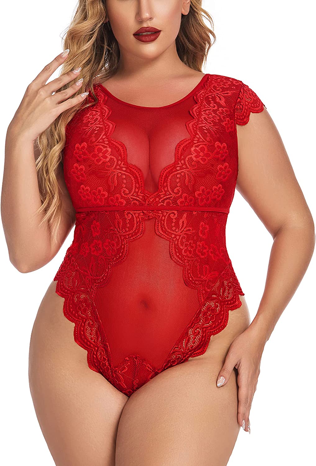 Avidlove Teddy-Dessous, einteilig, Babydoll, mit Druckknopfverschluss im Schritt, Mini-Body 