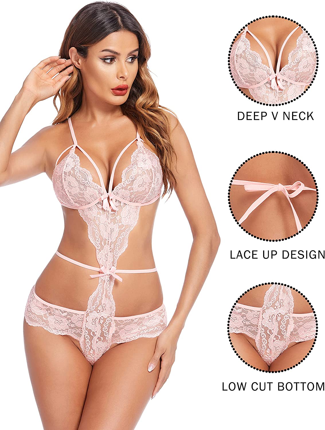 Body de encaje de Avidlove Lingerie con tiras y mini body de una pieza tipo babydoll 