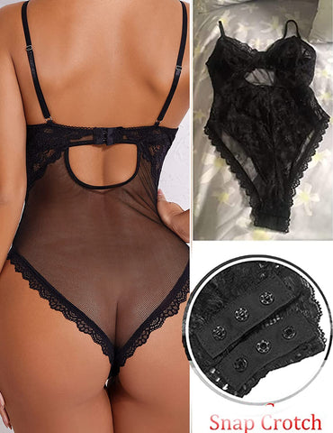 Avidlove Bodysuit mit Druckknopfverschluss im Schritt, Spitzen-Teddy-Dessous, einteilig, Dessous für Damen 