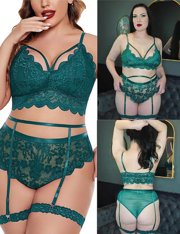 Conjunto de lencería de talla grande Avidlove para sujetador y bragas Conjunto de lencería con liga 