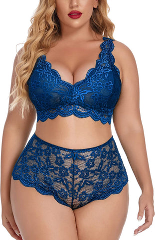 Avidlove Plus Size Lingerie Set Lace Halter Bralette High Waist Panty Set