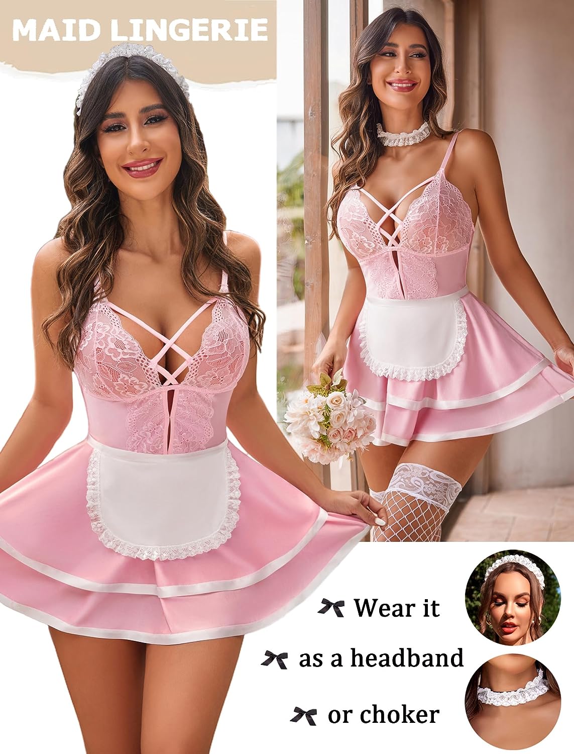 Avidlove Dienstmädchen-Dessous für Dienstmädchen-Outfit, französisches Dienstmädchen-Kostüm, Babydoll, Dessous-Kleid, Cosplay-Dessous 