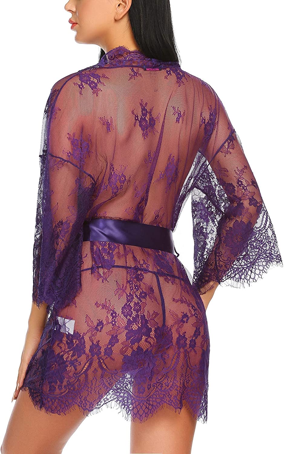 Avidlove Lace Kimono Robe Babydoll Lingerie Mesh Nightgown S-5XL