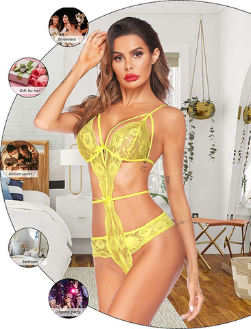 Body de encaje de Avidlove Lingerie con tiras y mini body de una pieza tipo babydoll 