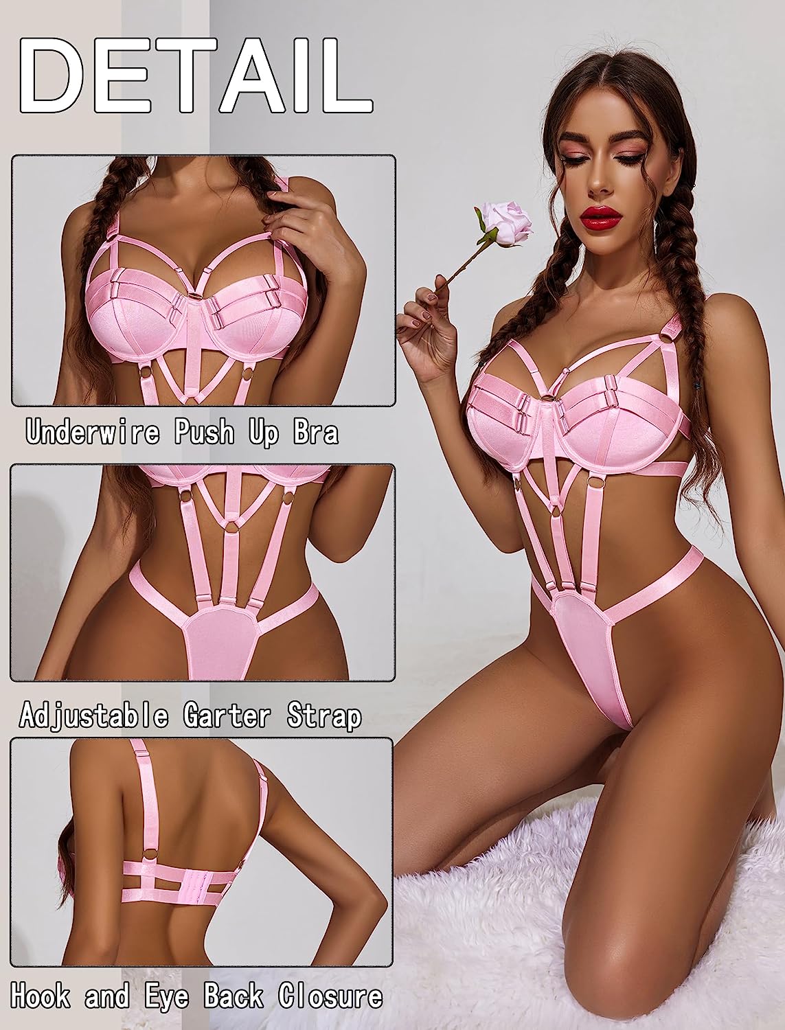 Conjunto de lencería bondage Avidlove con aros y push up, lencería de una pieza tipo babydoll 