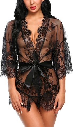 Avidlove Lace Kimono Robe Babydoll Lingerie Mesh Nightgown S-5XL