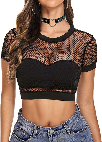 Top de rejilla Avidlove para camisa de rejilla de manga larga Top corto de rejilla 