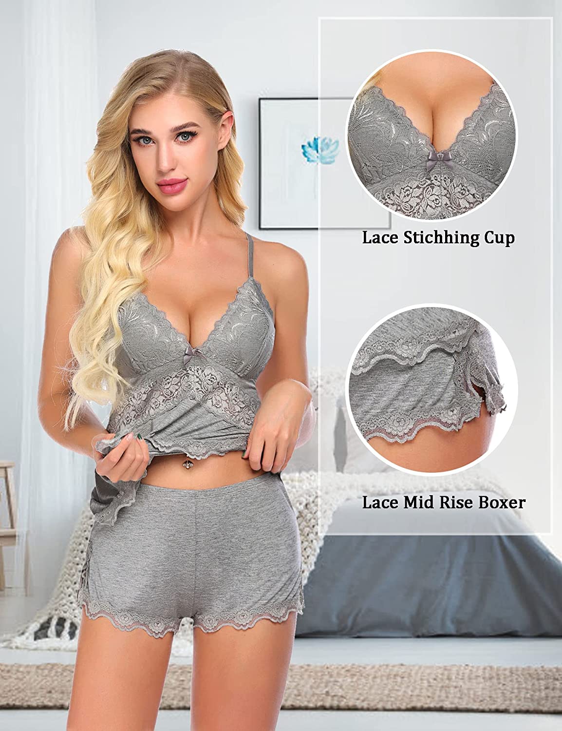 Avidlove Sweetness Cami Set Spitzen-Camisole Dessous Nachtwäsche Pyjamas Lounge-Sets