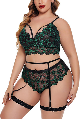 Conjunto de lencería de talla grande Avidlove para sujetador y bragas Conjunto de lencería con liga 