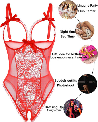 Avidlove Ouvert-Dessous-Outfits für einteilige Dessous, Spitze, Babydoll, Mini-Body 