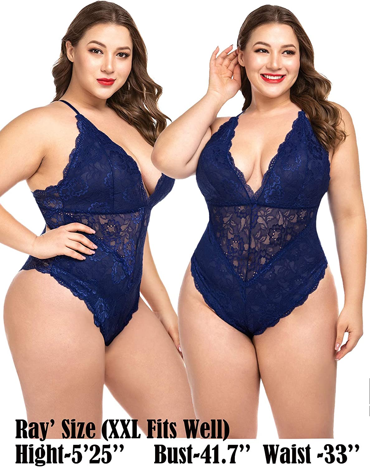 Avidlove Snap Crotch Lingerie Lace Bodysuit Deep V Teddy One Piece Lace Babydoll