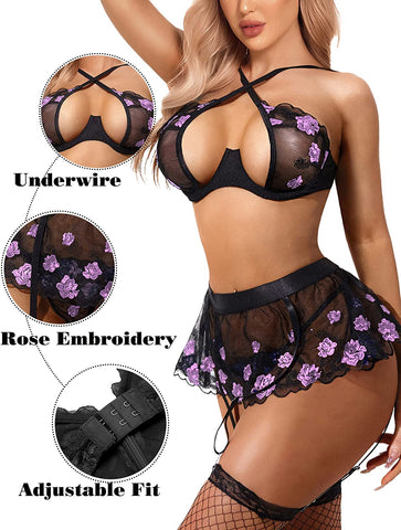 Avidlove Strumpfhalter-Dessous-Set mit Bügel, 3-teilig 