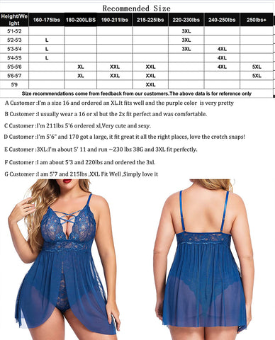 Avidlove Plus Size Babydoll Snap Crotch Lingerie V Neck Lace Nighty Sleepwear L-4XL