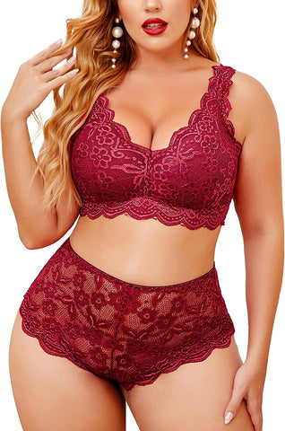 Avidlove Plus Size Lingerie Set Lace Halter Bralette High Waist Panty Set