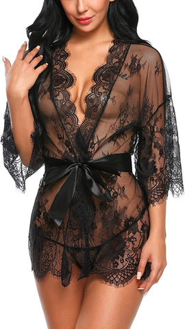 Avidlove Lace Kimono Robe Babydoll Lingerie Mesh Nightgown S-5XL