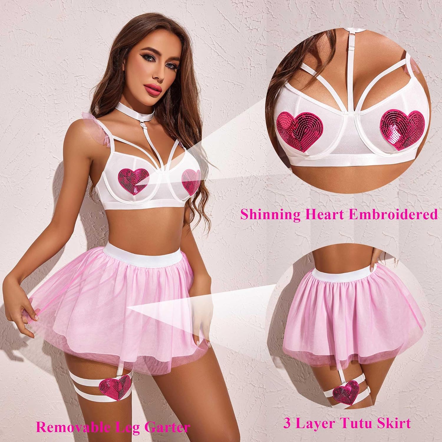 Avidlove Dessous-Set für Halloween-Amor-Kostüme, zweiteilige Push-Up-Dessous-Outfits mit Bügel 