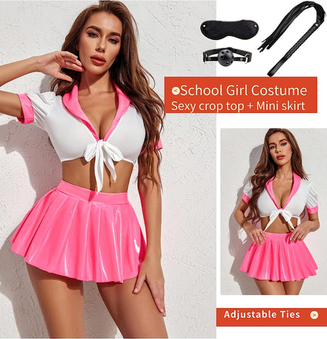 Conjunto de lencería Avidlove, conjunto de lencería de colegiala traviesa, conjunto de lencería de cosplay de estudiante con top y minifalda 