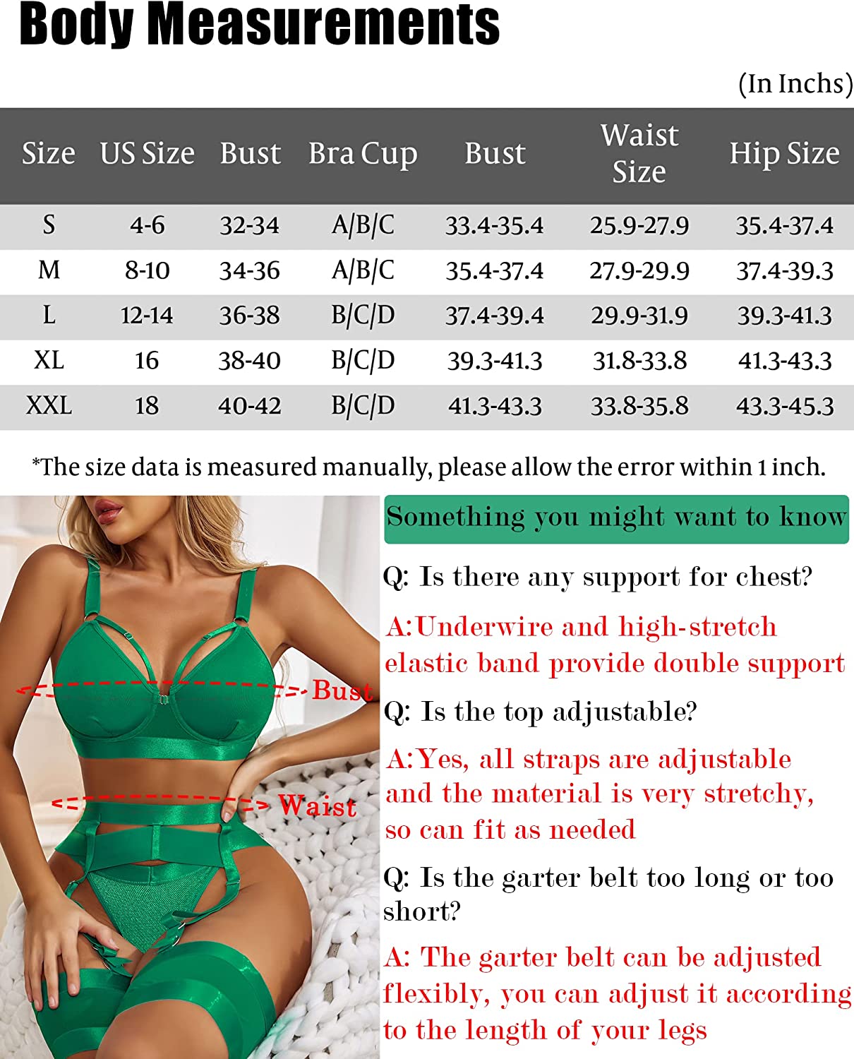 Avidlove Dessous-Set für mit Bügel Riemchen-Dessous Push Up 5-teiliges Dessous-Set mit Strumpfhalter 