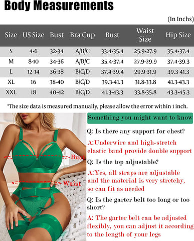 Avidlove Dessous-Set für mit Bügel Riemchen-Dessous Push Up 5-teiliges Dessous-Set mit Strumpfhalter 