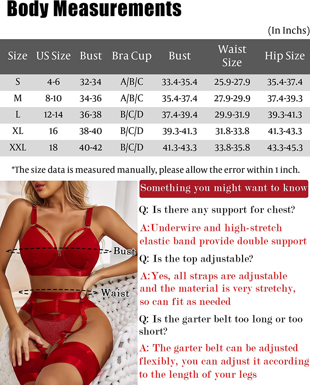 Avidlove Dessous-Set für mit Bügel Riemchen-Dessous Push Up 5-teiliges Dessous-Set mit Strumpfhalter 