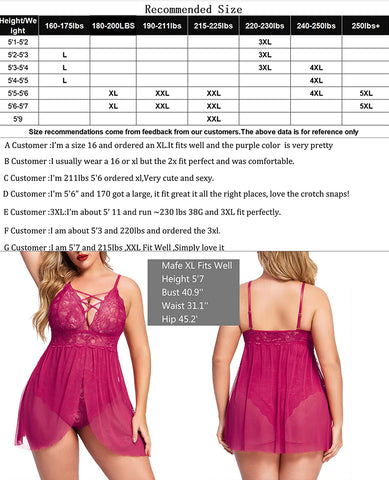 Avidlove Plus Size Babydoll Snap Crotch Lingerie V Neck Lace Nighty Sleepwear L-4XL