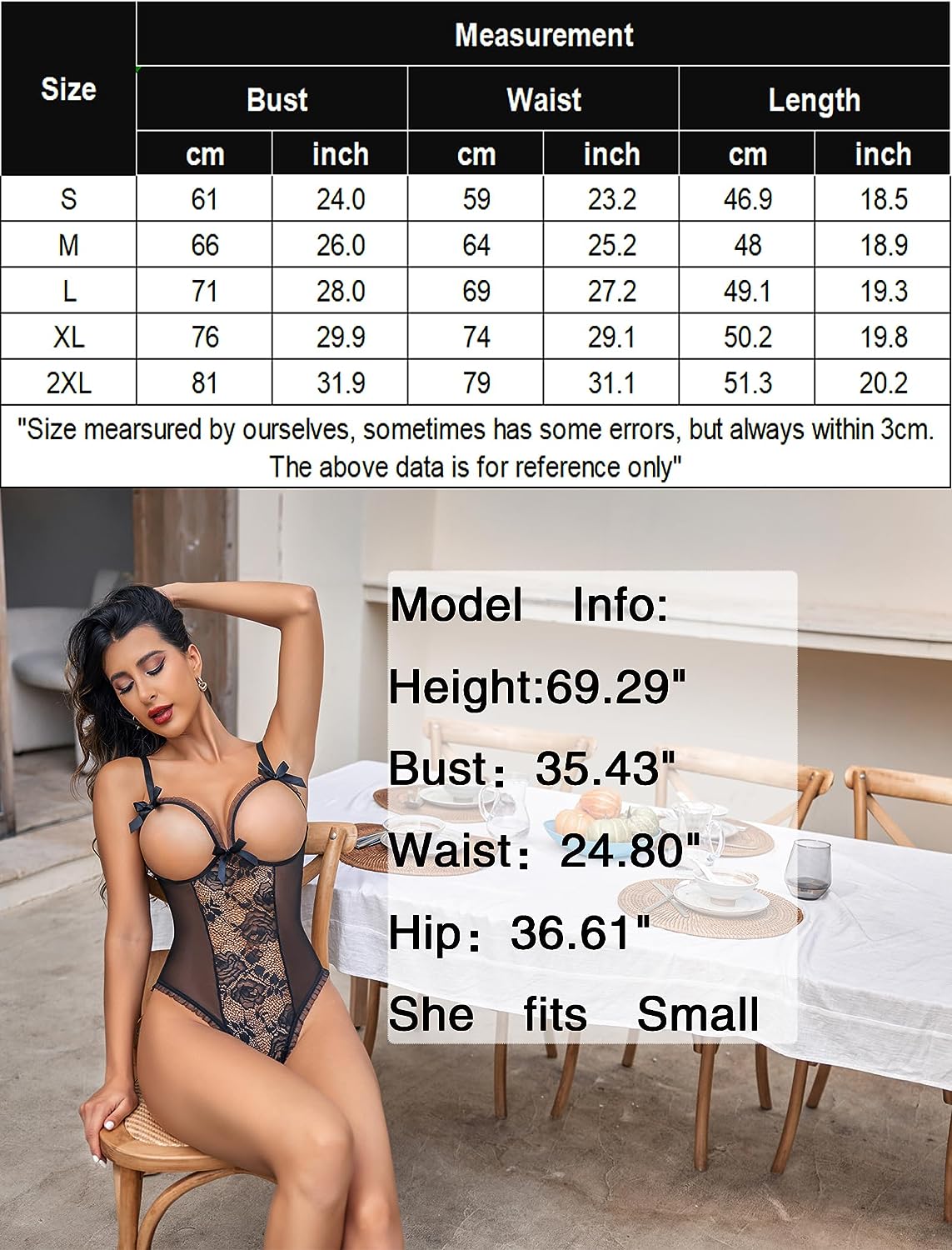 Avidlove Ouvert-Dessous-Outfits für einteilige Dessous, Spitze, Babydoll, Mini-Body 