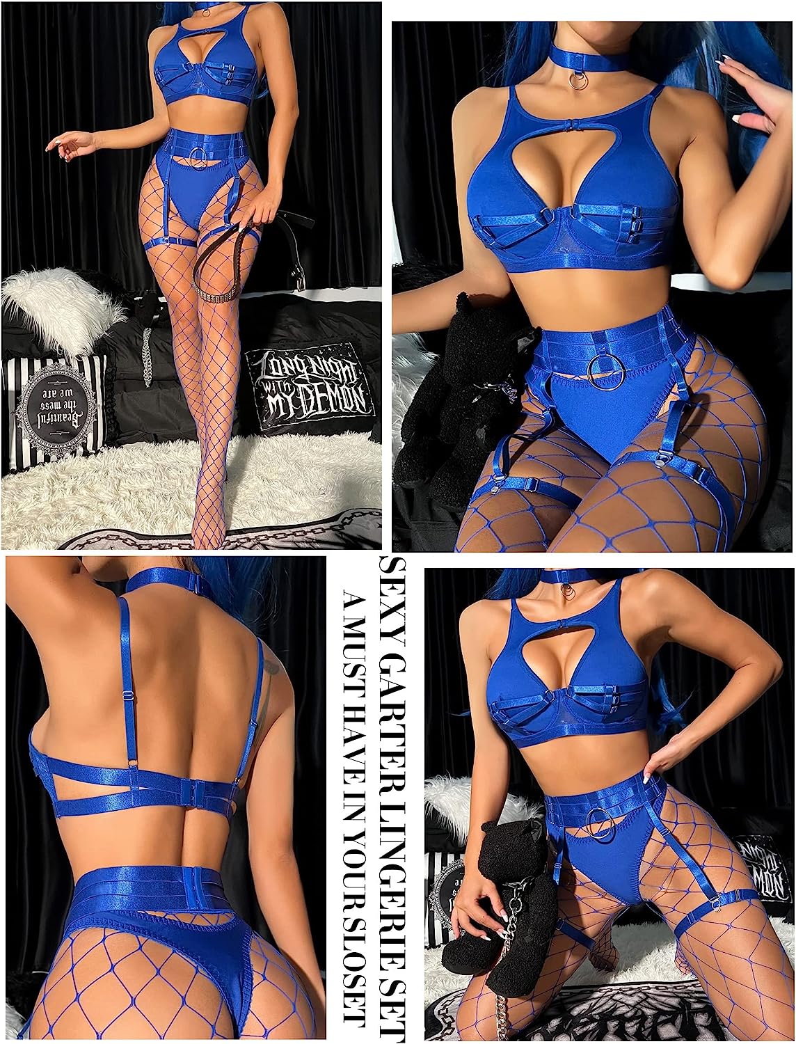 Avidlove Dessous-Set mit Bügel, Push-Up, Bondage-Dessous-Set, 5-teiliges Riemchen-Dessous-Set (ohne Strümpfe) 