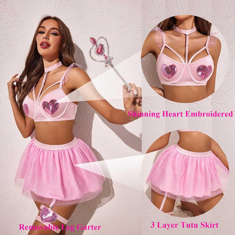 Avidlove Dessous-Set für Halloween-Amor-Kostüme, zweiteilige Push-Up-Dessous-Outfits mit Bügel 