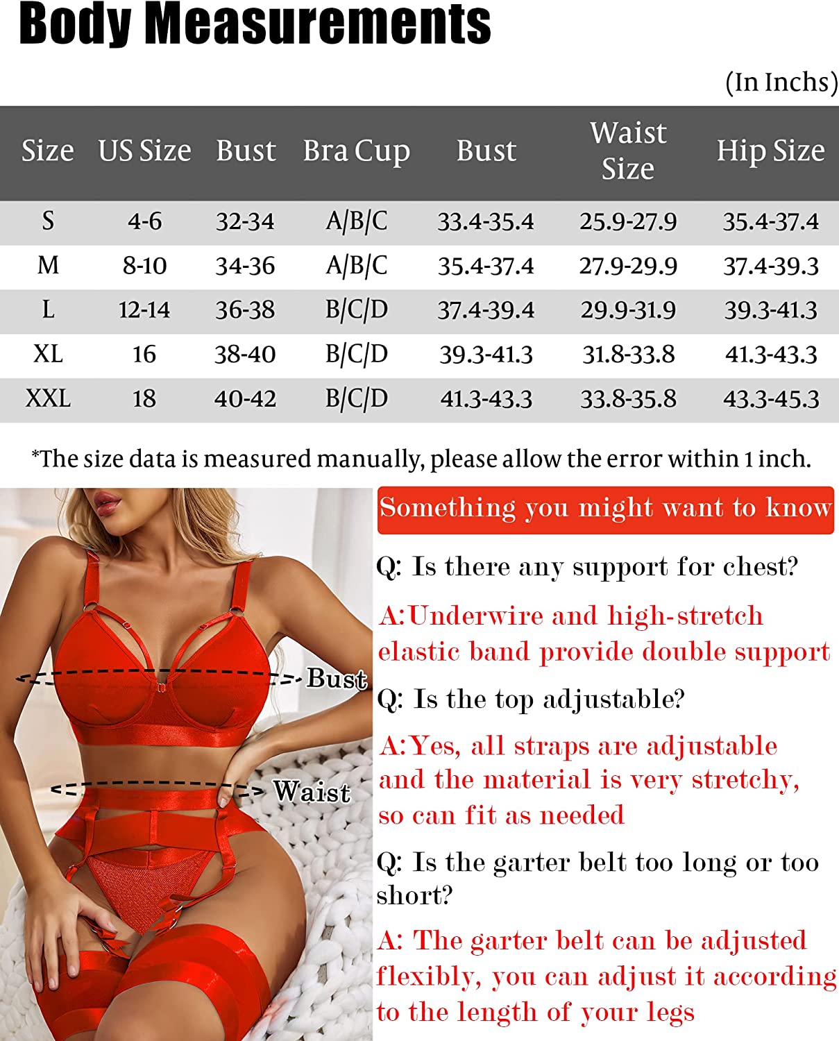 Avidlove Lingerie Set for with Underwire Strappy Lingerie Push Up 5 Piece Lingerie Set with Garter