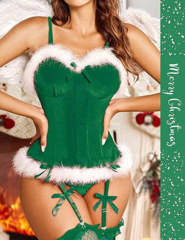 Avidlove Weihnachts-Dessous für Weihnachtsmann-Kostüm, Bustier, Korsett, Top, Body, Strumpfhalter, Dessous 