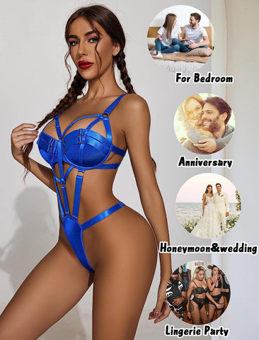 Conjunto de lencería bondage Avidlove con aros y push up, lencería de una pieza tipo babydoll 