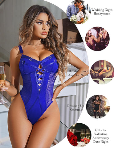 Body de lencería Avidlove de malla con aros y encaje, babydoll de una pieza con entrepierna a presión, tallas S a XXL 