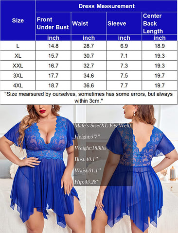 Babydoll de talla grande de Avidlove, lencería de encaje floral, camisón de malla con escote en V profundo 