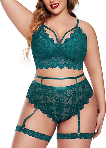 Conjunto de lencería de talla grande Avidlove para sujetador y bragas Conjunto de lencería con liga 