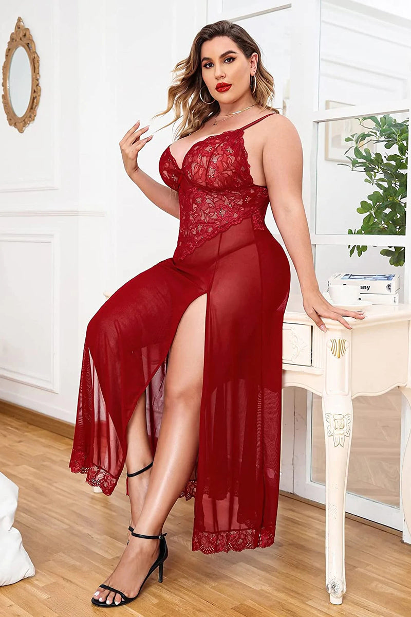 Lencería de talla grande Avidlove para babydoll, camisón largo de malla con tiras, ropa de dormir exótica con aberturas laterales 