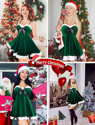 Avidlove Christmas lingerie Velvet Babydoll lingerie V Neck Santa Lingerie