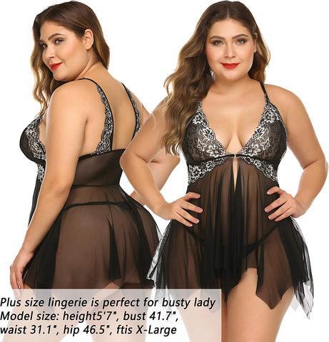 Avidlove Spitzen-Dessous, Frontverschluss, Babydoll, V-Ausschnitt, Nachtwäsche, Chemise, Nachthemd