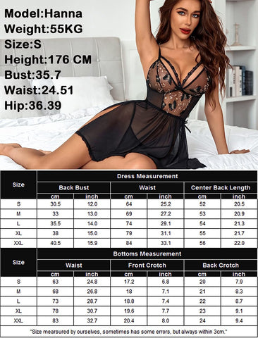 Avidlove Dessous Spitzenhemdchen Blumenstickerei Mesh Babydoll Seitenschlitz Nachtwäsche 